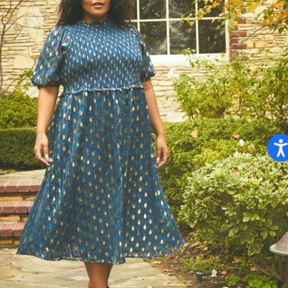 Anthropologie The Odells Teal and Gold Midi Dress